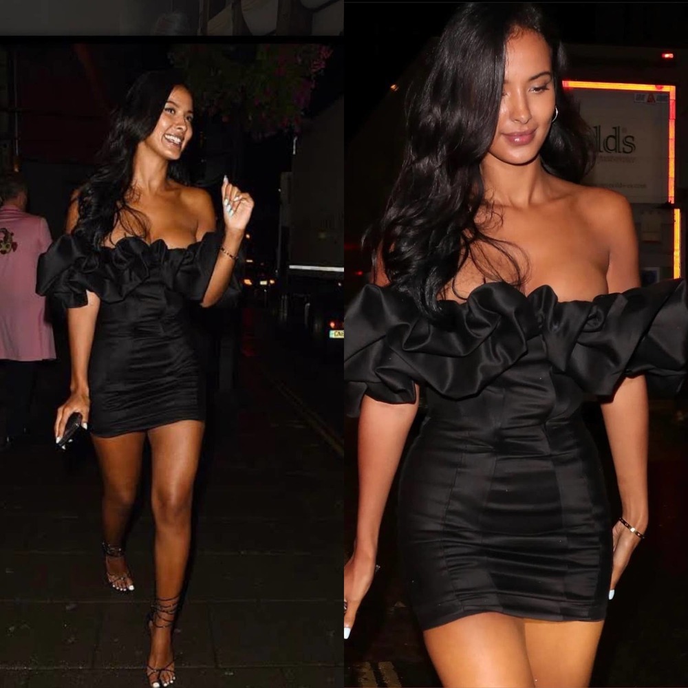 NWT House of CB Selena Mini Dress Black Off the Shoulder Puff Sleeve  Black M